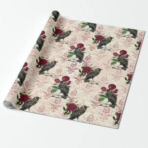 Raven en Rozen Damask Cadeaupapier