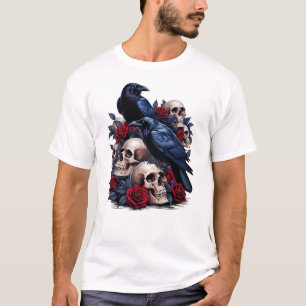 Raven en Rozen: Gotische schedel ontwerp T-shirt