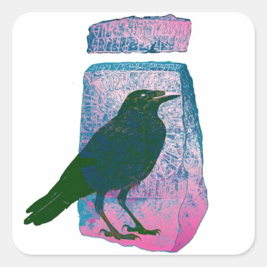 Raven en Runestone Vierkante Sticker (Voorkant)
