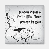 Raven en schedel Halloween bruiloft Save the Date Magneet (Voorkant)