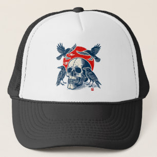 Raven en schedel trucker pet