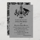 Raven en Spider Damask Grey Linen Wedding Uitnodig Kaart (Voorkant / Achterkant)