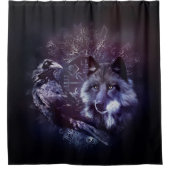 Raven en Wolf - Vegvisir en Tree of life Douchegordijn (Voorkant)
