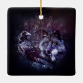 Raven en Wolf - Vegvisir en Tree of life Keramisch Ornament (Achterkant)