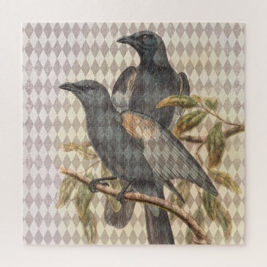  Raven Ephemera op Taupe Harlequin Pattern Legpuzzel (Verticaal)