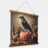 Raven Foto Gothic Halloween Hangend Wandkleed (Gebogen)