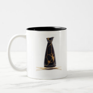 Raven Gold Kintsugi Black Sake Bottle Tweekleurige Koffiemok