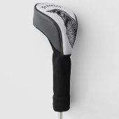 Raven Gothic Black White Horror Ink Tekennaam Golfheadcover (Schuin)