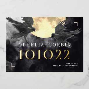 Raven & Gouden Maan Gotische Bruiloft Save the Dat Folie Uitnodiging