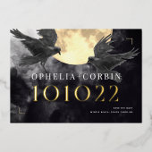 Raven & Gouden Maan Gotische Bruiloft Save the Dat Folie Uitnodiging (Voorkant)