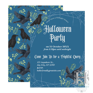 Raven Halloween-feestuitnodiging in het blauw Kaart