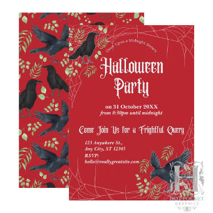 Raven Halloween-feestuitnodiging in het rood Kaart