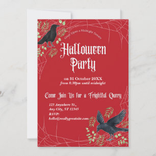Raven Halloween-feestuitnodiging in het rood Kaart