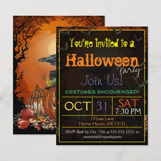 Raven Halloween Party Uitnodiging (Voorkant / Achterkant)