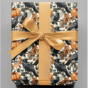 Raven Halloween Pumpkins Waterverf Herfst Cadeaupapier