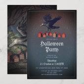 Raven Huizen Maanscheid op Halloween Nacht Kaart (Voorkant / Achterkant)