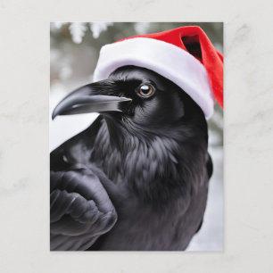 Raven in een kerstmuts briefkaart