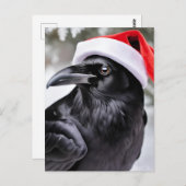 Raven in een kerstmuts briefkaart (Voorkant / Achterkant)