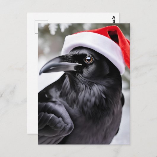 Raven in een kerstmuts briefkaart (Voorkant / Achterkant)