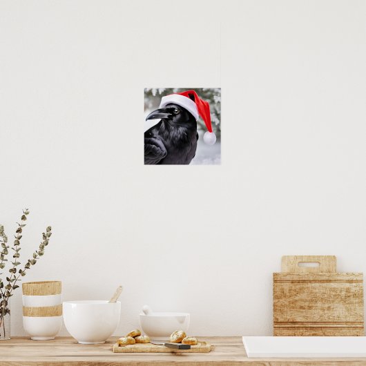 Raven in een kerstmuts poster (Keuken)