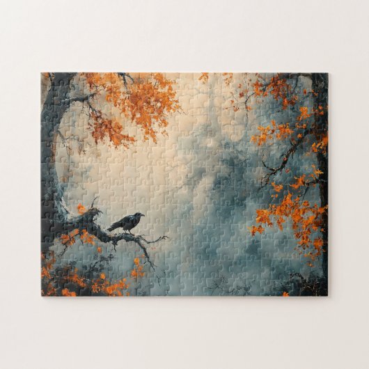 Raven in het Misty Autumn Forest Legpuzzel (Horizontaal)