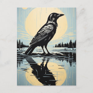 Raven in het water briefkaart