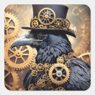 Raven in Top Hat Steampunk Art Vierkante Sticker