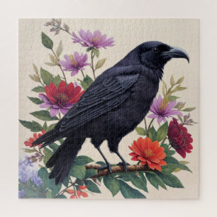 Raven Kleurrijke Bloemenkunst Legpuzzel