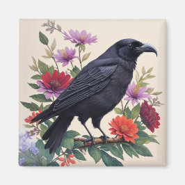 Raven Kleurrijke Bloemenkunst Magneet