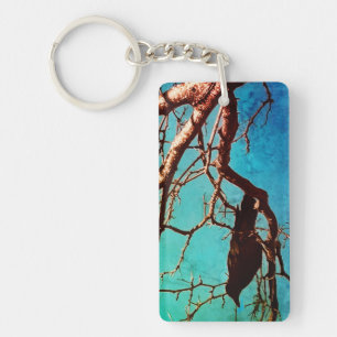 Raven Kraai Zwarte Vogel Zilveren Boom Blauwe Luch Sleutelhanger