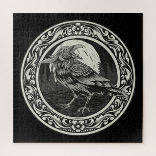 Raven Medallion Carving Art Bird Natuur Legpuzzel