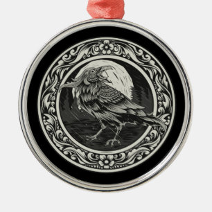 Raven Medallion Carving Art Bird Natuur Metalen Ornament