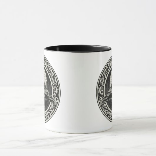 Raven Medallion Carving Art Bird Natuur Mok (Midden)