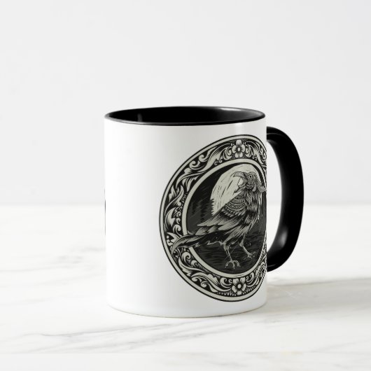 Raven Medallion Carving Art Bird Natuur Mok (Voorkant rechts)