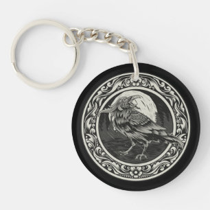 Raven Medallion Carving Art Bird Natuur Nevermore Sleutelhanger