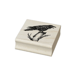 Raven met coating op de pen en inkttekeningen 	rubberstempel
