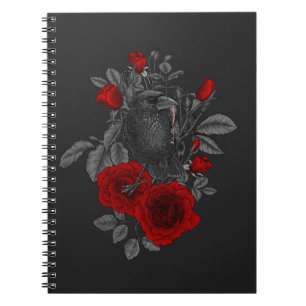 Raven met de sleutel en rozen notitieboek