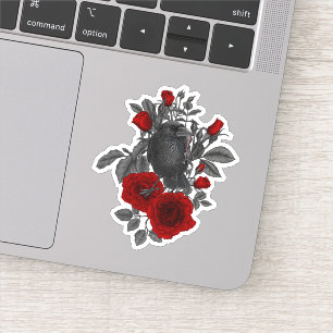Raven met de sleutel en rozen sticker