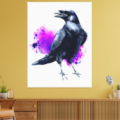 Raven met Paarse Waterverf Splash-achtergrond Canvas Afdruk (Insitu (Woonkamer))