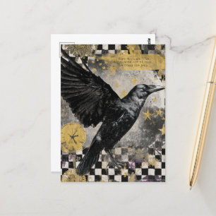 Raven Mixed Media Collage Briefkaart