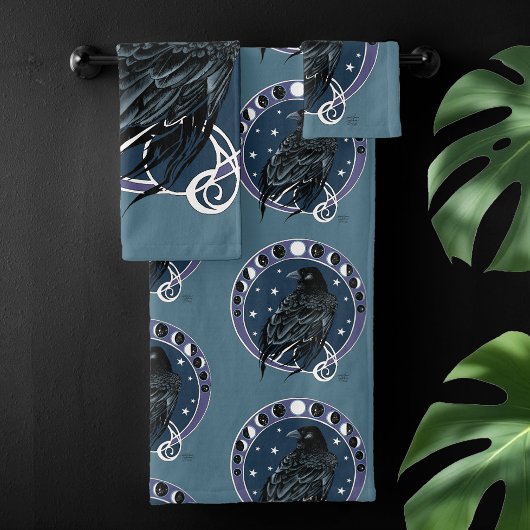 Raven Moon Phases sterren blauw Bad Handdoek