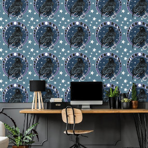 Raven Moon Phases sterren blauw Behang