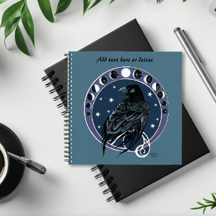 Raven Moon Phases sterren blauw Notitieboek