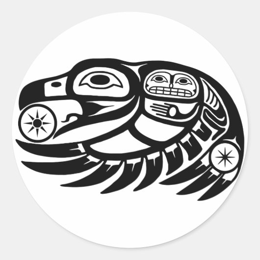 Raven Native American Design Ronde Sticker (Voorkant)