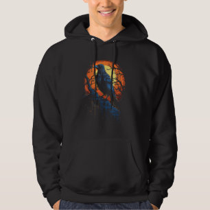 Raven neergestreken op tak onder volle maan hoodie