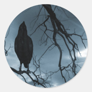 Raven - Nevermore Sunbeams & Tree Blue Ronde Sticker