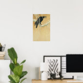 Raven on a tree branch illustration gold black poster (Thuiskantoor)