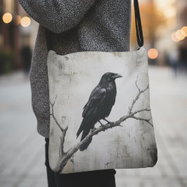Raven on Branch Crossbody Bag - Gothic Art Crossbody Tas