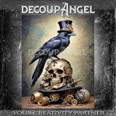 Raven on Skull with Steampunk Accents Decoupage Tissuepapier