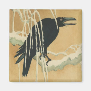 Raven op een boomtak  winterillustratie magneet